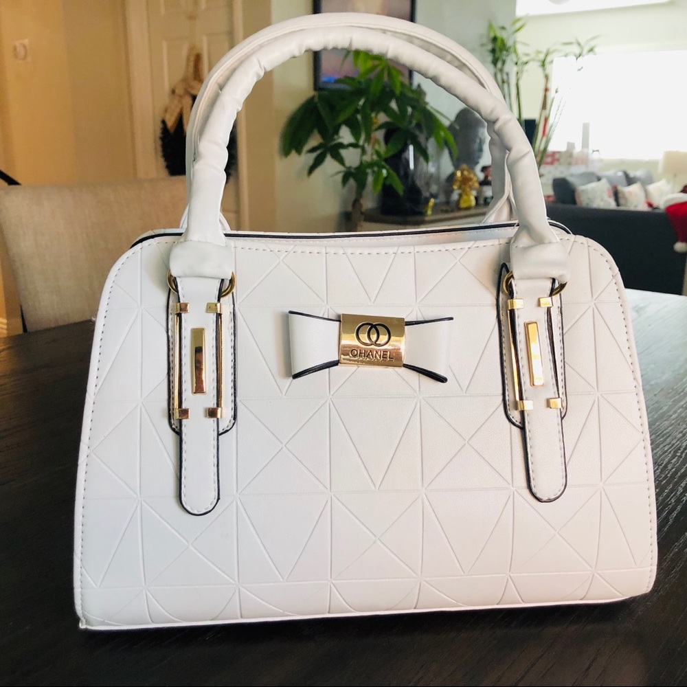 White Leather Shoulder Handbag, Fashion Purse